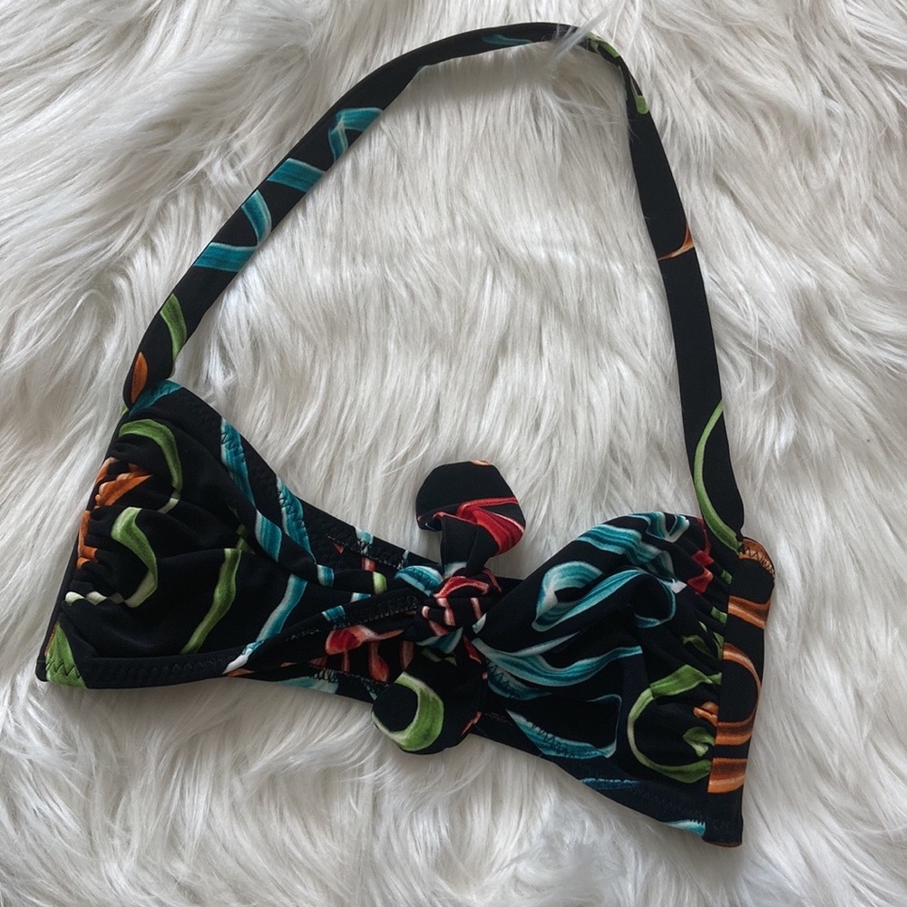 Norma Kamali Women's Sz S Bikini Top Multi Squiggle Knot Tie